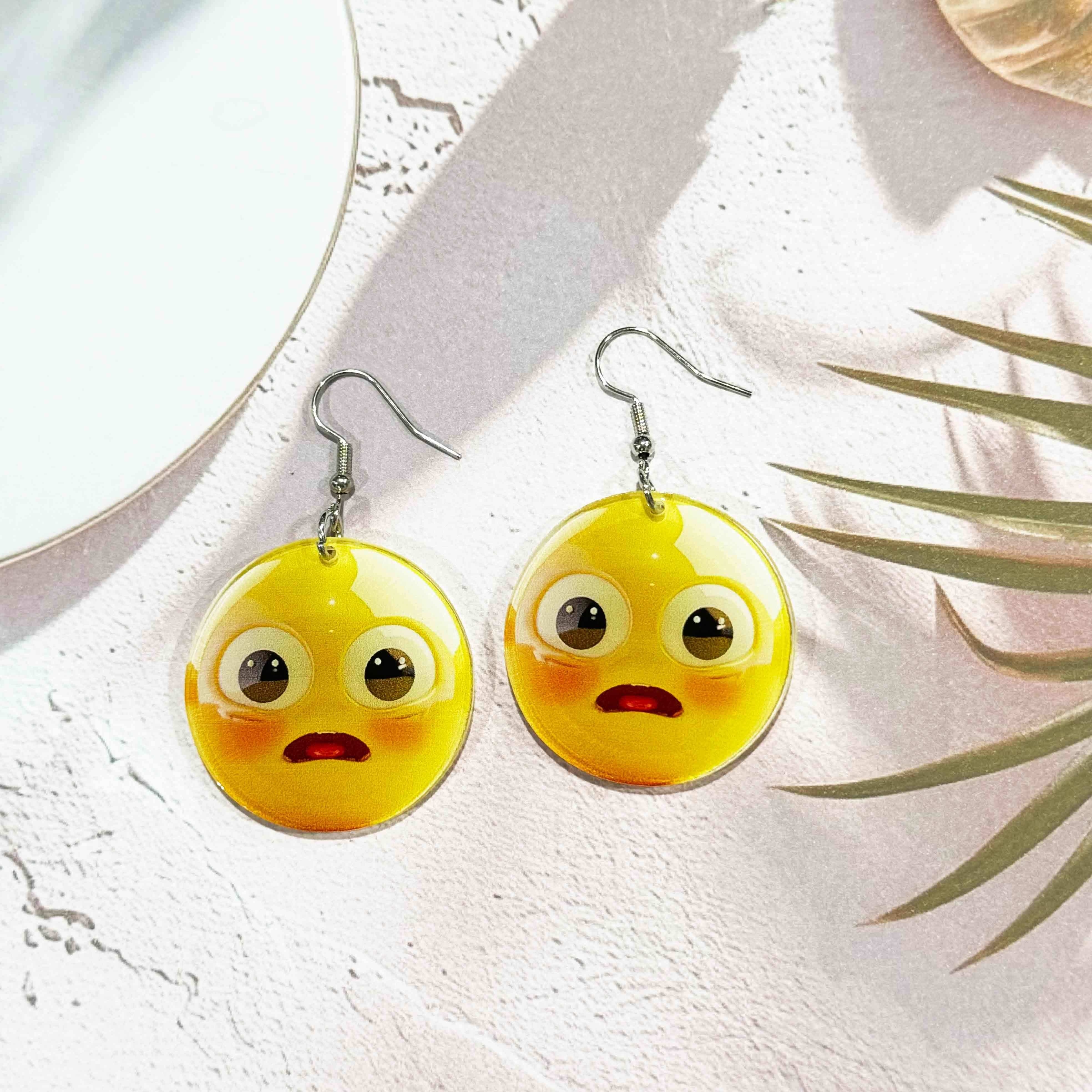 2D Flat Emoji Face Acrylic Earrings Set